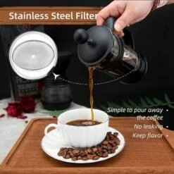 Pressa ITancese Da 2 Tazze, Pressa ITancese, Perfetta Per Gli Amanti Del Caffè, Caffè Mattutino, Caffettiera Dal Sapore Massimo Con Filtro In Acciaio Inossidabile, 12 Once / 350 Ml -Piccoli Elettrodomestici 97077535 4