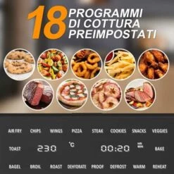 Forno Friggitrice Ad Aria Calda 30Lt Digitale 1800W Frigge Cuoce Senza Olio Nero -Piccoli Elettrodomestici 99493000 4