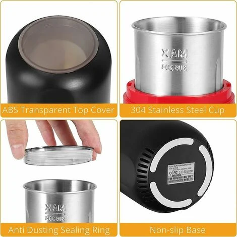 Macinacaffè Elettrico Da 150 W Macinacaffè In Grani Capacità 120 G Con Spazzola Per La Pulizia Cucchiaino 2 In 1 E Pressino (nero) 4 Macinacaffè Elettrico Da 150 W Macinacaffè In Grani Capacità 120 G Con Spazzola Per La Pulizia Cucchiaino 2 In 1 E Pressino (nero) - immagine 2