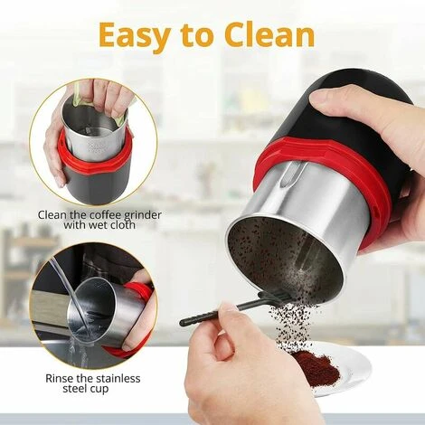 Macinacaffè Elettrico Da 150 W Macinacaffè In Grani Capacità 120 G Con Spazzola Per La Pulizia Cucchiaino 2 In 1 E Pressino (nero) 6 Macinacaffè Elettrico Da 150 W Macinacaffè In Grani Capacità 120 G Con Spazzola Per La Pulizia Cucchiaino 2 In 1 E Pressino (nero) - immagine 4