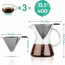 Caffettiera Pour Over Con Filtro In Acciaio Inossidabile, Caraffa In Vetro Borosilicato Con Manico, Non Sono Necessari Filtri Di Carta (400 Ml) -Piccoli Elettrodomestici 99783565 4