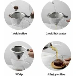 Caffettiera Pour Over Con Filtro In Acciaio Inossidabile, Caraffa In Vetro Borosilicato Con Manico, Non Sono Necessari Filtri Di Carta (400 Ml) -Piccoli Elettrodomestici 99783565 5
